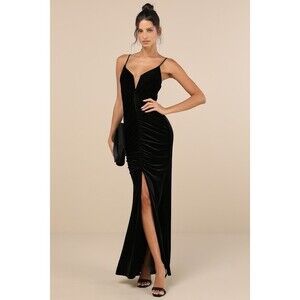 Lulus Stunning Invitation Black Velvet Ruched Sleeveless Maxi Dress - Size S